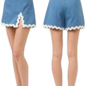 Aaron & Amber Denim Blue Mini Skort With White Ric Rac Trim Size Small